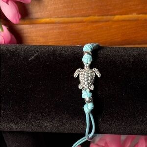 Beachy retro wax rope turtle anklet, bracelet.